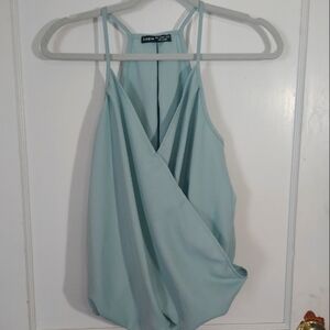 Shein Faux-Wrap Racerback Spaghetti Straps Women's Large Pale Blue